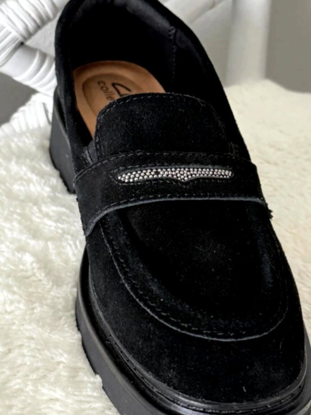 NWOB Clarks Lauryl Step Black Suede Penny Loafers Shoes Size 7 M - Picture 5 of 12